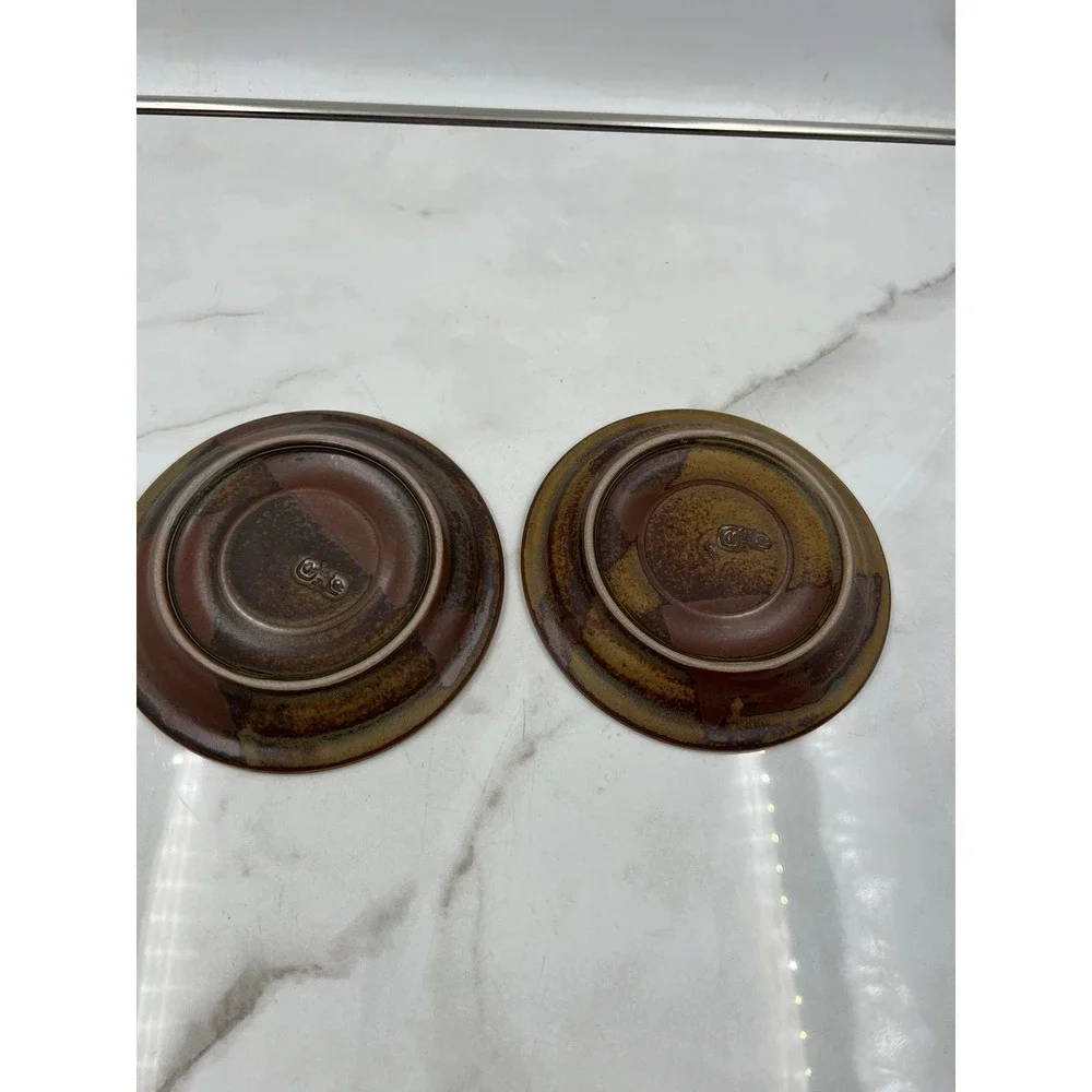 Iron Mountain Stoneware Roan Mountain Brown Cups and Saucers Artist Signed